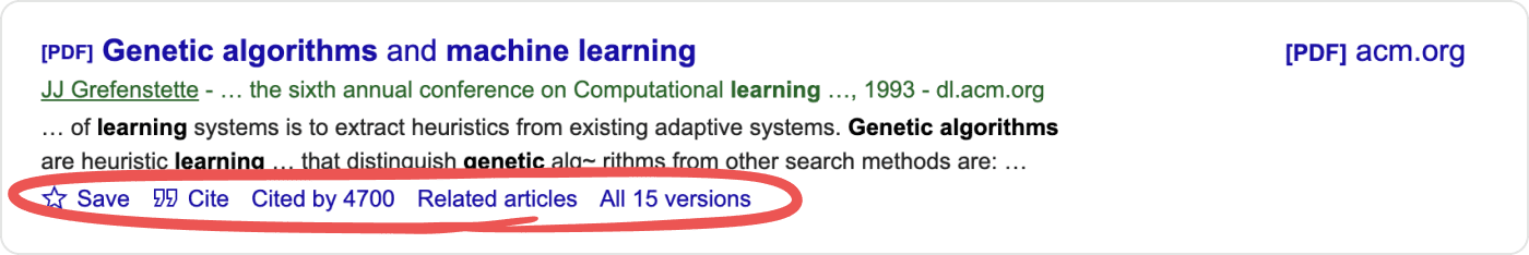 Google Scholar: more action links